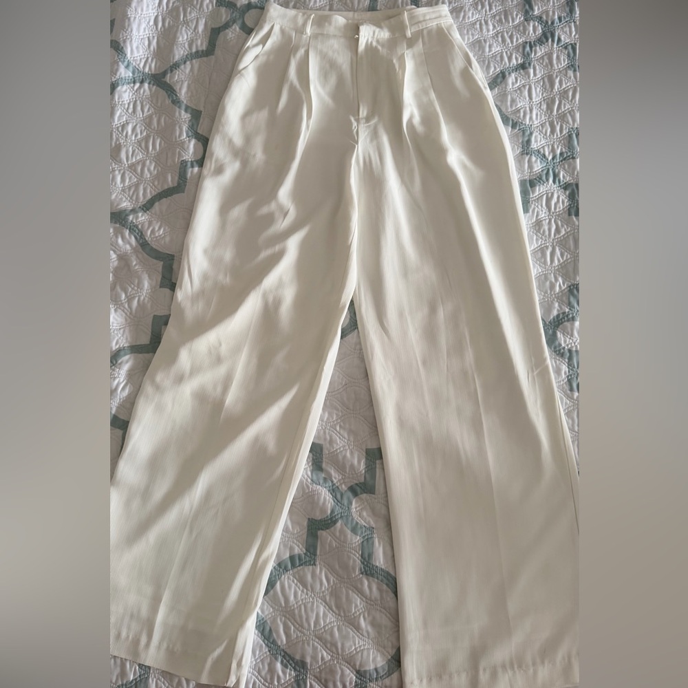 Wayf Cream Wide-Leg Trousers